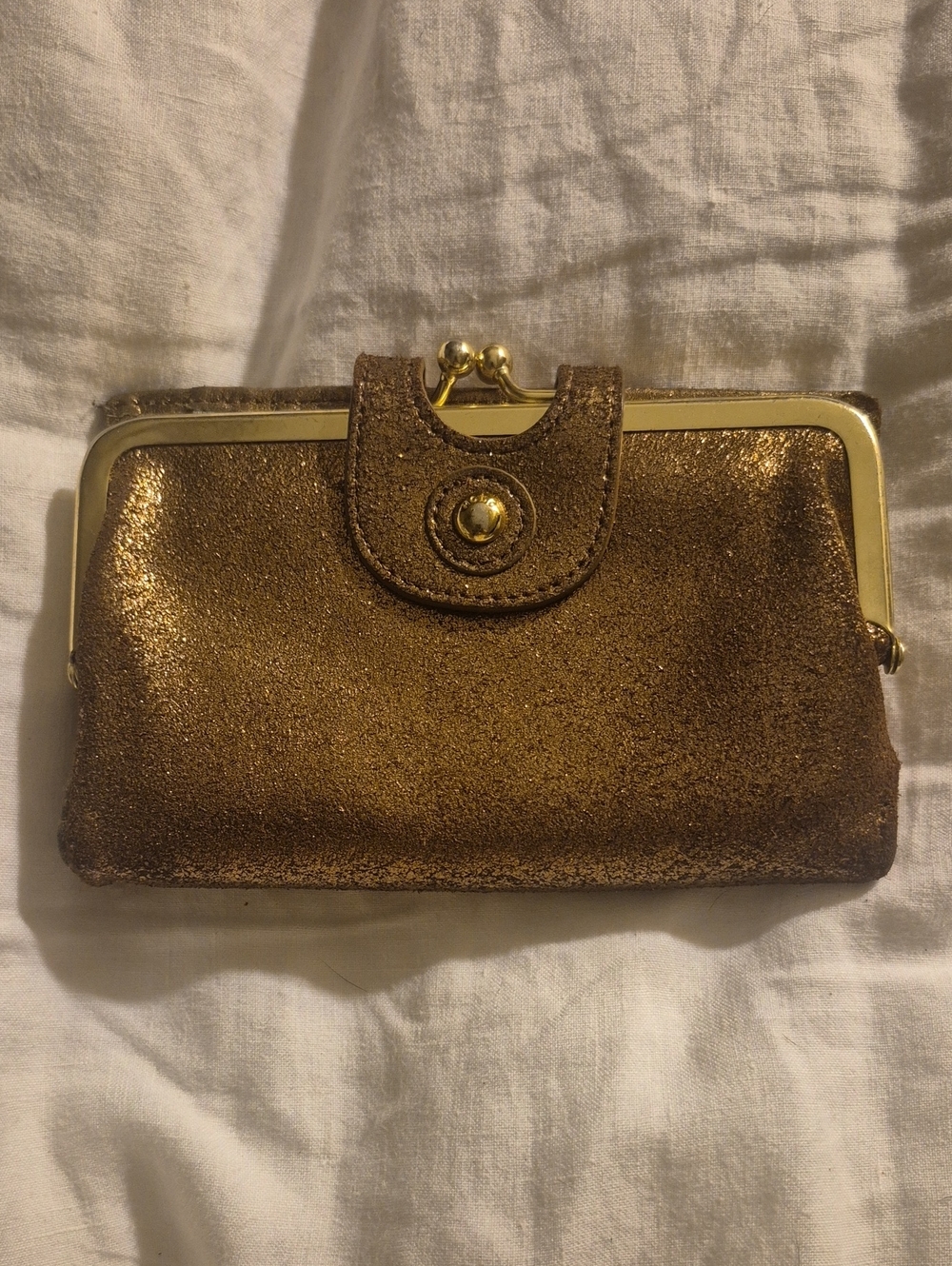 HOBO INTERNATIONAL metallic Copper Alice Wallet Bronze Leather Kiss lock Bifold